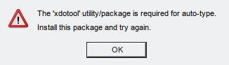 The 'xdotool' utility package is required for auto-type. Install this package and try again.