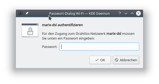 KDE fragt per Dialog nach einem Passwort fürs WLAN